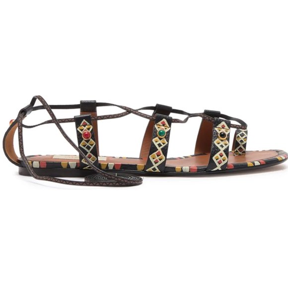 ❣️VALENTINO❣️Stone Embellished Lace Up Ankle Wrap Sandals Size 7 / Size EU 37 - Picture 8 of 13